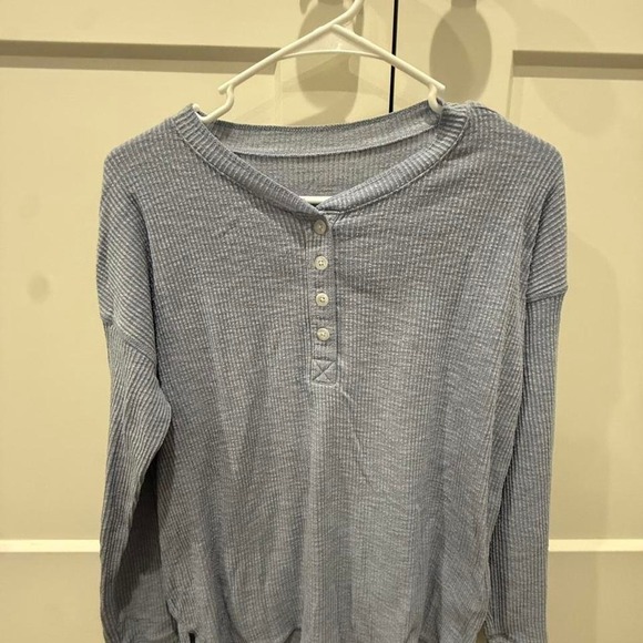 American Eagle Outfitters Tops - American Eagle Womens Blue Waffle Knit Henley Long Sleeve Shirt XS